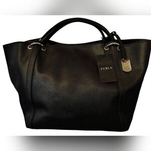 NWT FURLA Black Saffiano Leather Tote Bag  - AUTHENTIC